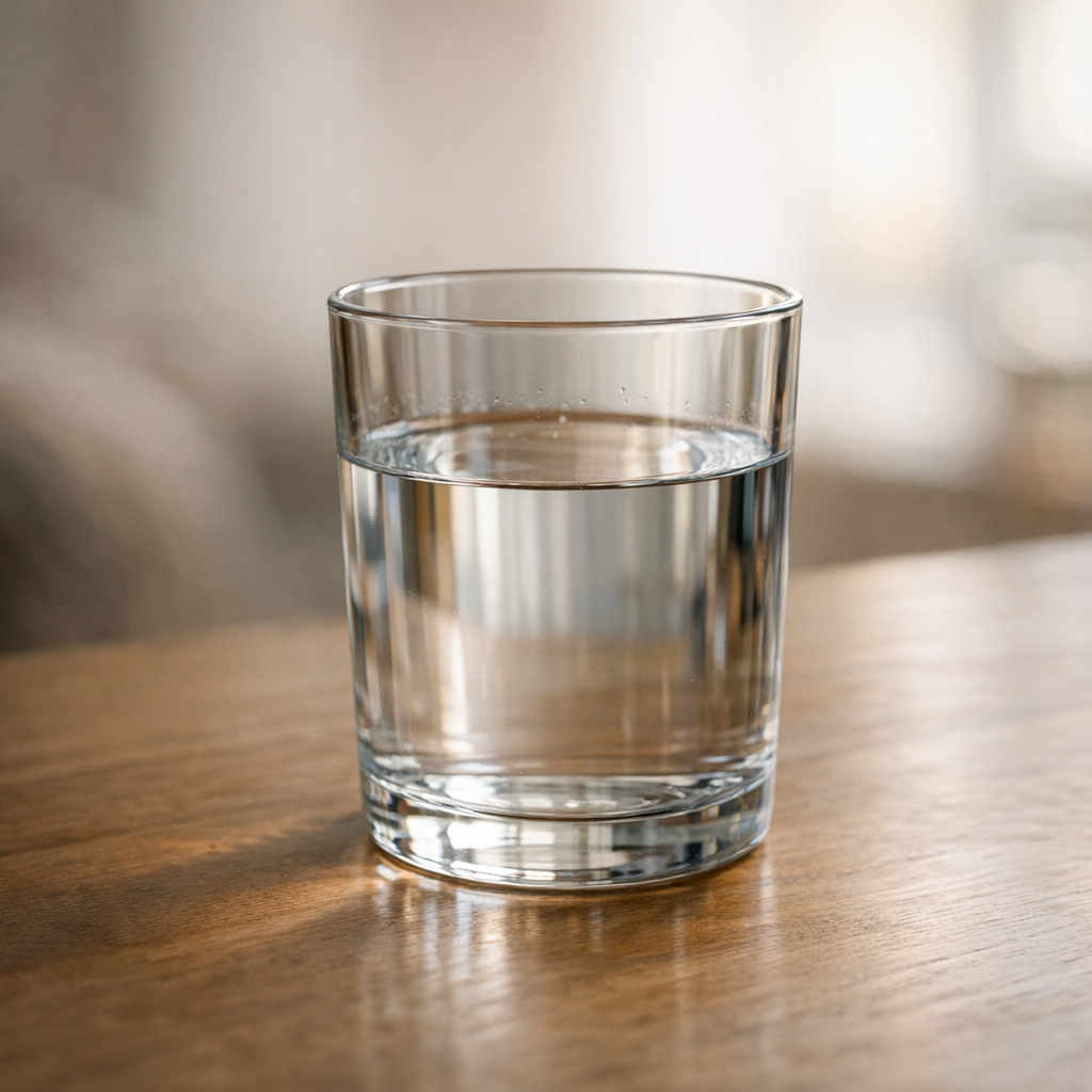 Бокал на столе в мягком вечернем свете