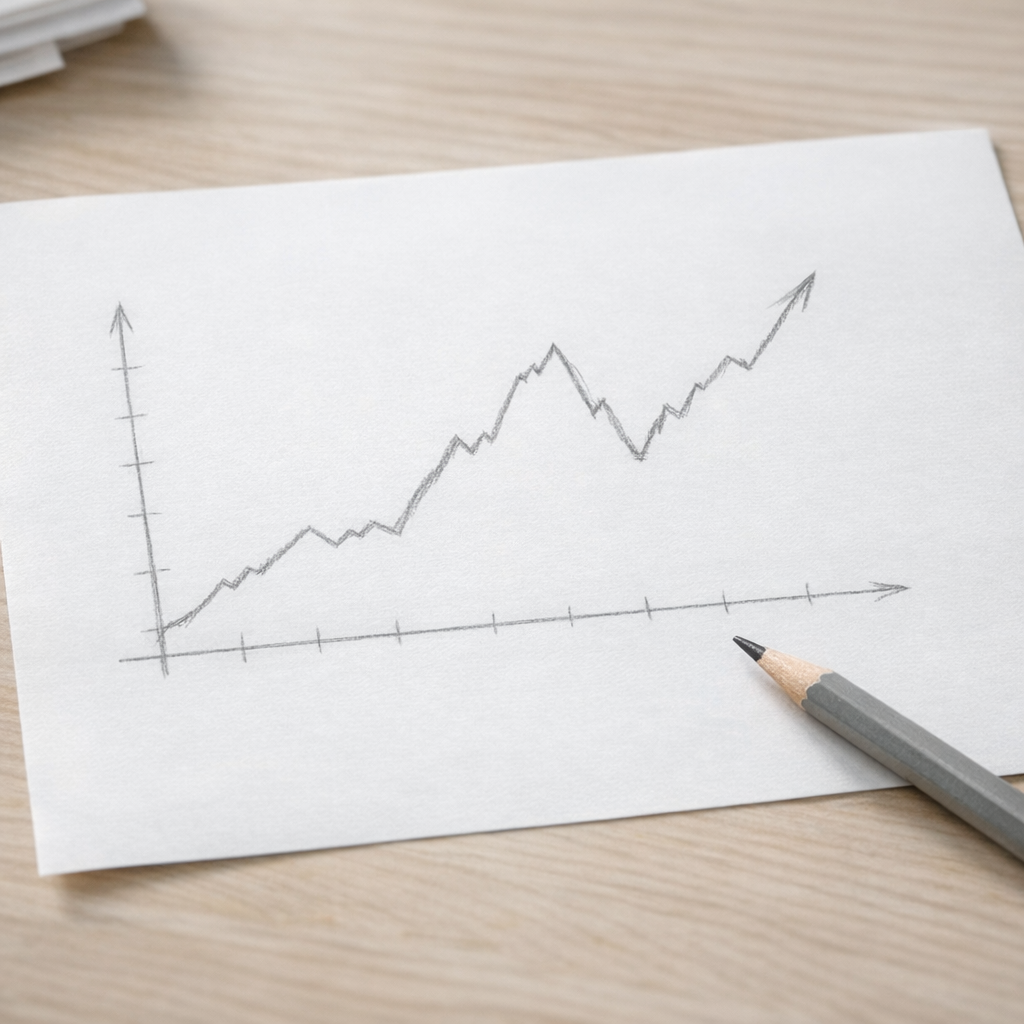 Бумага с простой линией‑трендом и карандаш