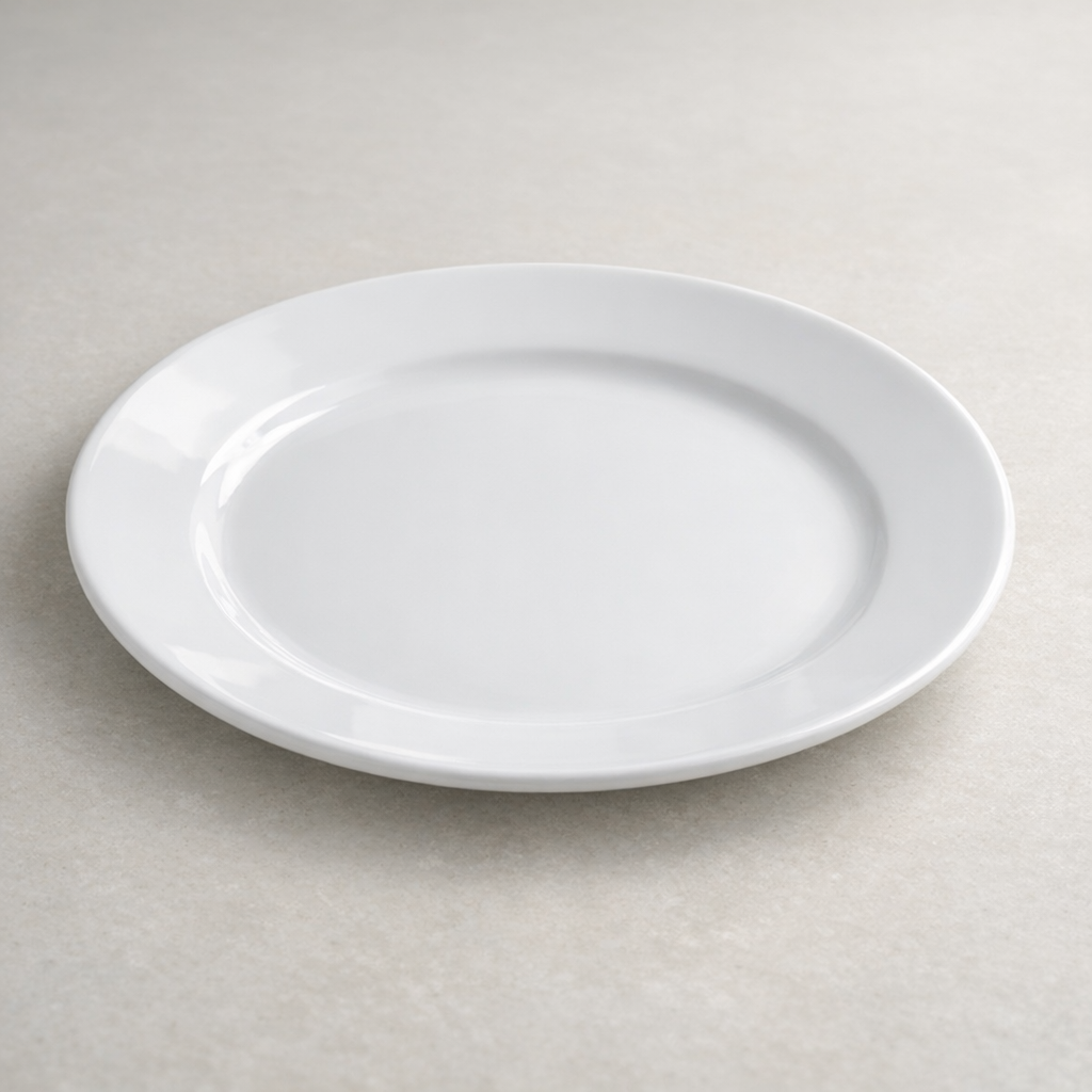 Пустая тарелка на кухонной поверхности