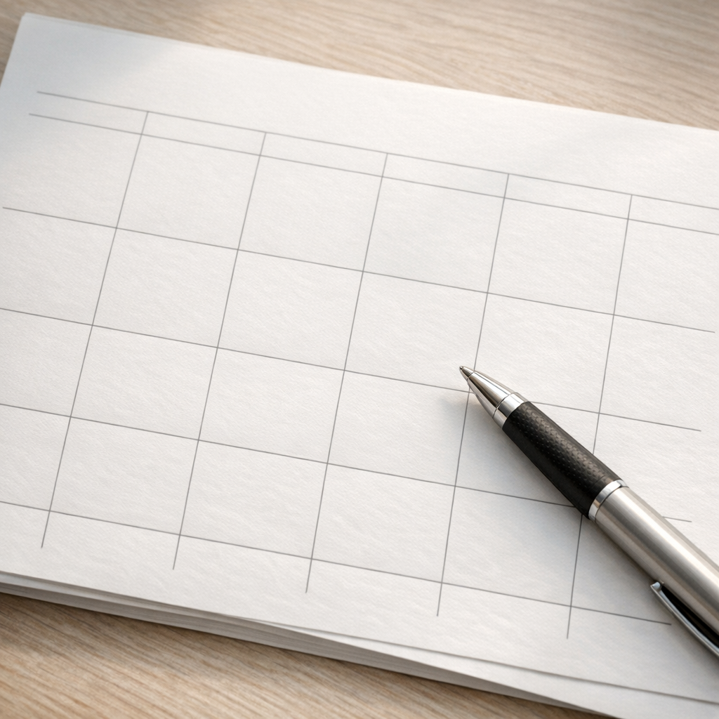 Календарь с пустыми неделями и ручка