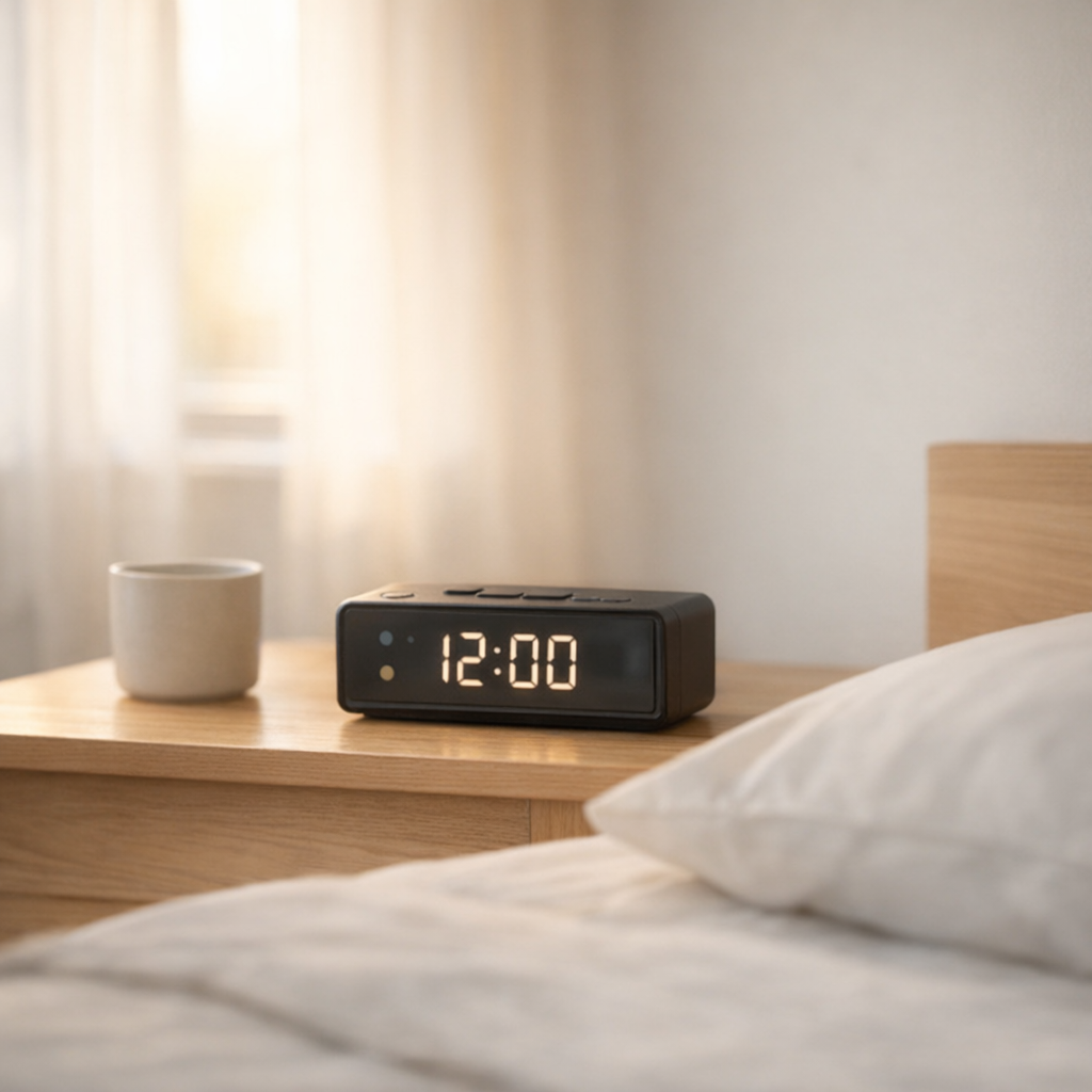 Прикроватный будильник в мягком утреннем свете