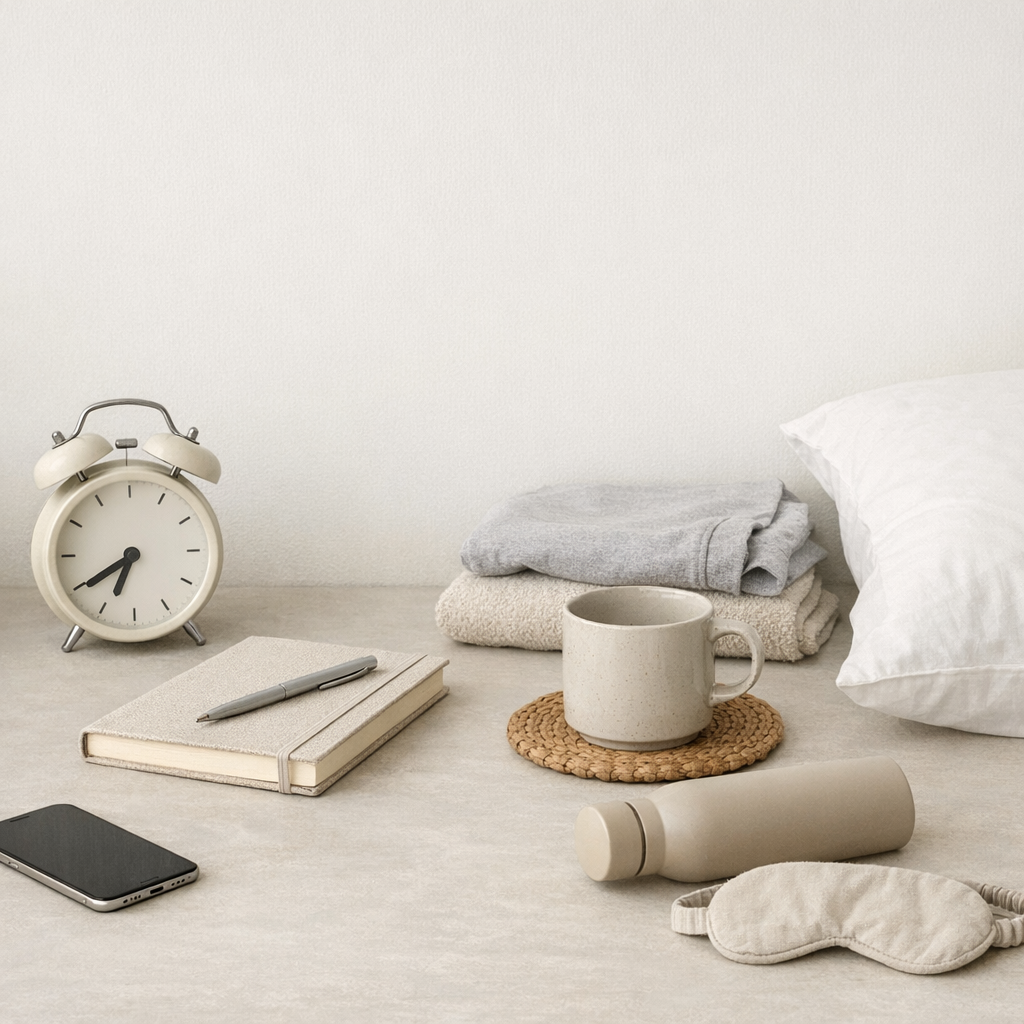 A checklist-style note next to a coffee mug, representing a gentle plan to get back into routine