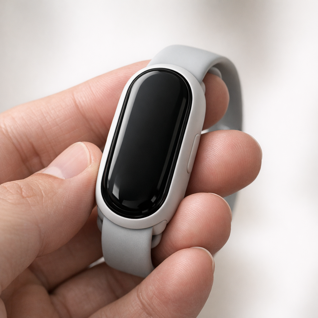 Человек смотрит на фитнес трекер в спокойной обстановке