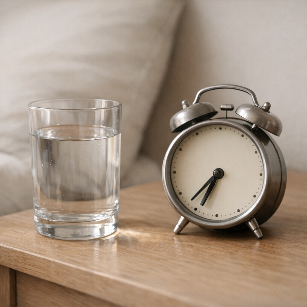 Человек просыпается и смотрит в окно в мягком утреннем свете