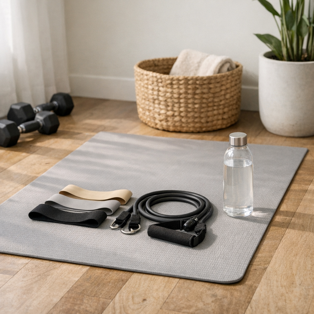 Спокойный уголок зала с ковриком и лентами