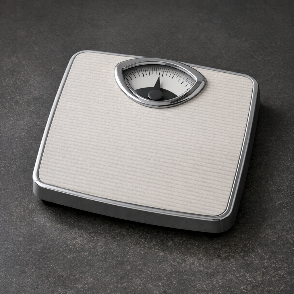 Напольные весы на тёмном полу без текста