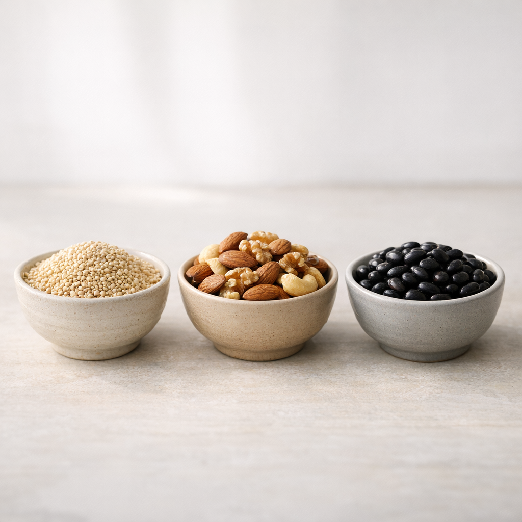 Три маленькие миски с продуктами на столе