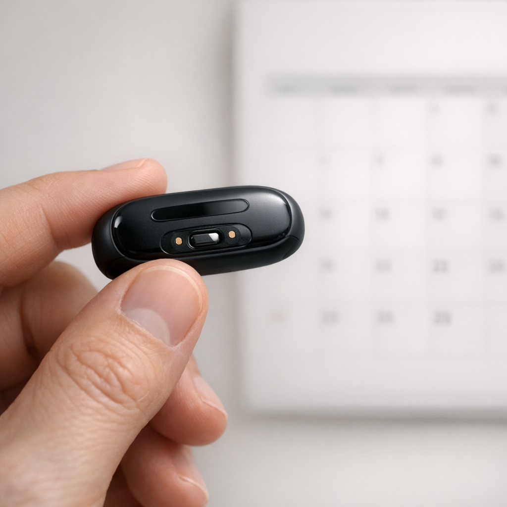 Рука с трекером рядом с календарем без текста