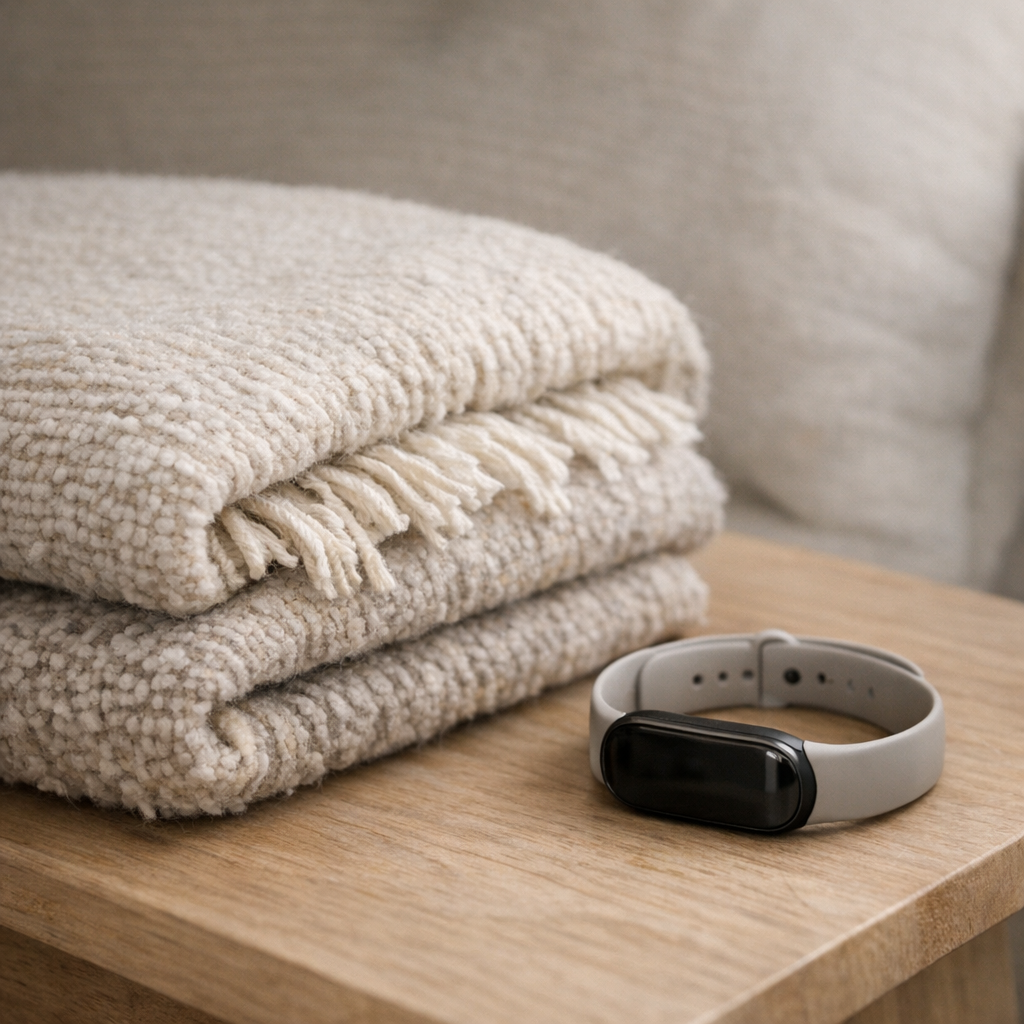 Человек отдыхает на диване с пледом