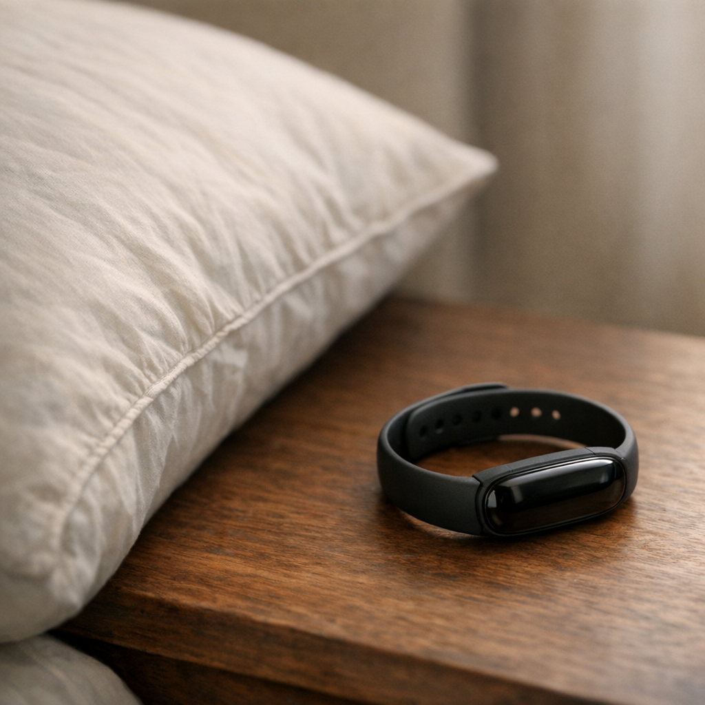 Аккуратная кровать и трекер на тумбе