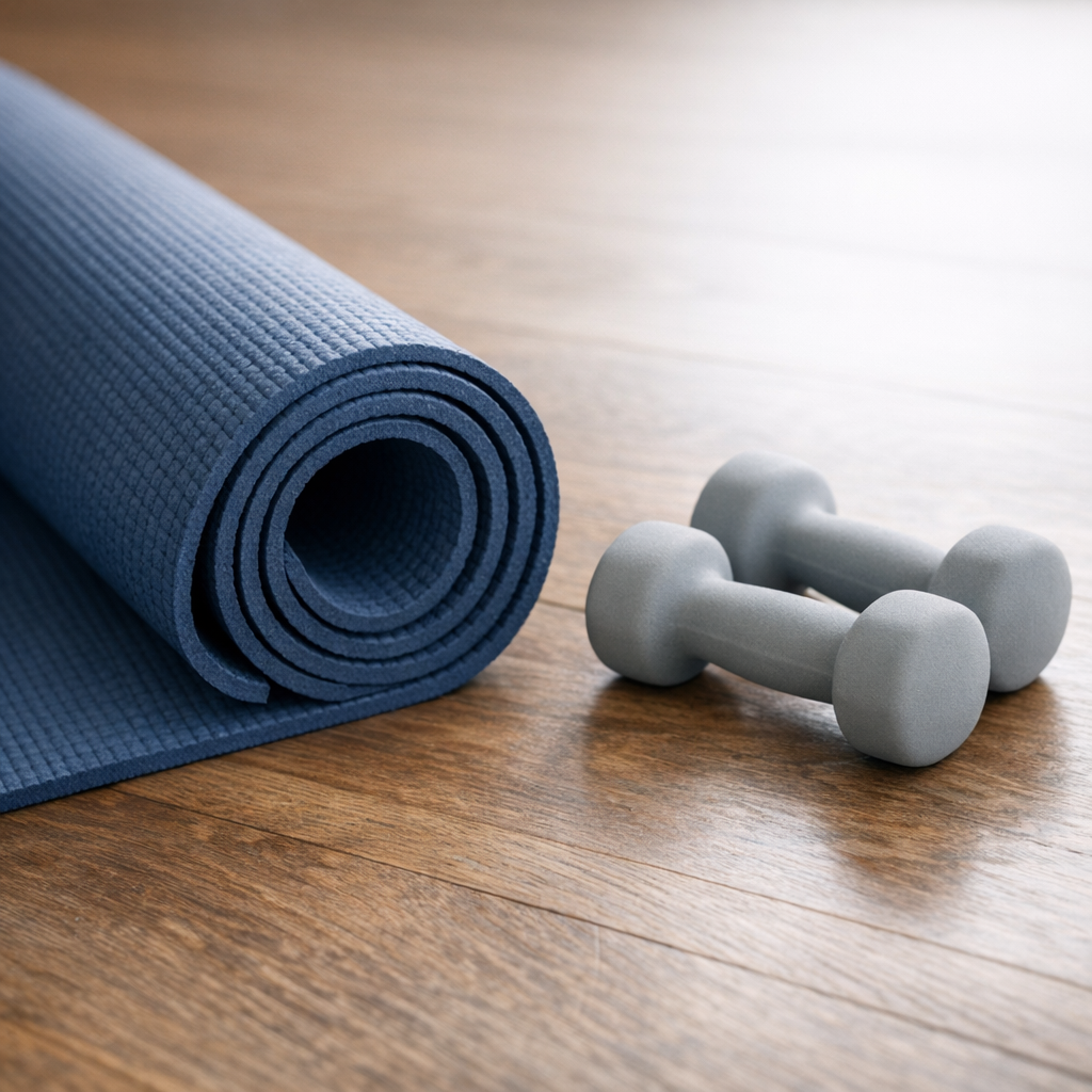 Легкий спортивный инвентарь на полу