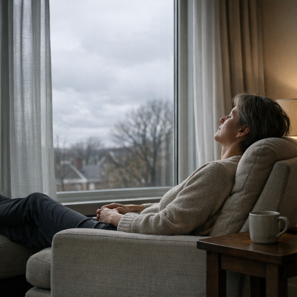 Человек отдыхает у окна в спокойной обстановке