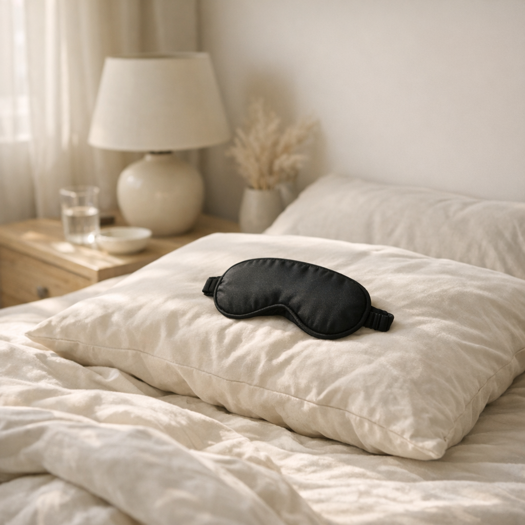 Маска для сна на подушке в мягком свете