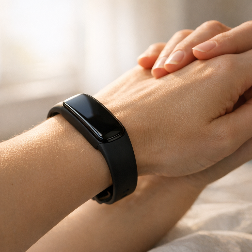 Утреннее потягивание с трекером на руке